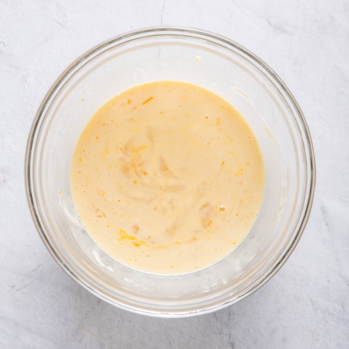 Eggs, orange juice and zest blended with yogurt mixture.