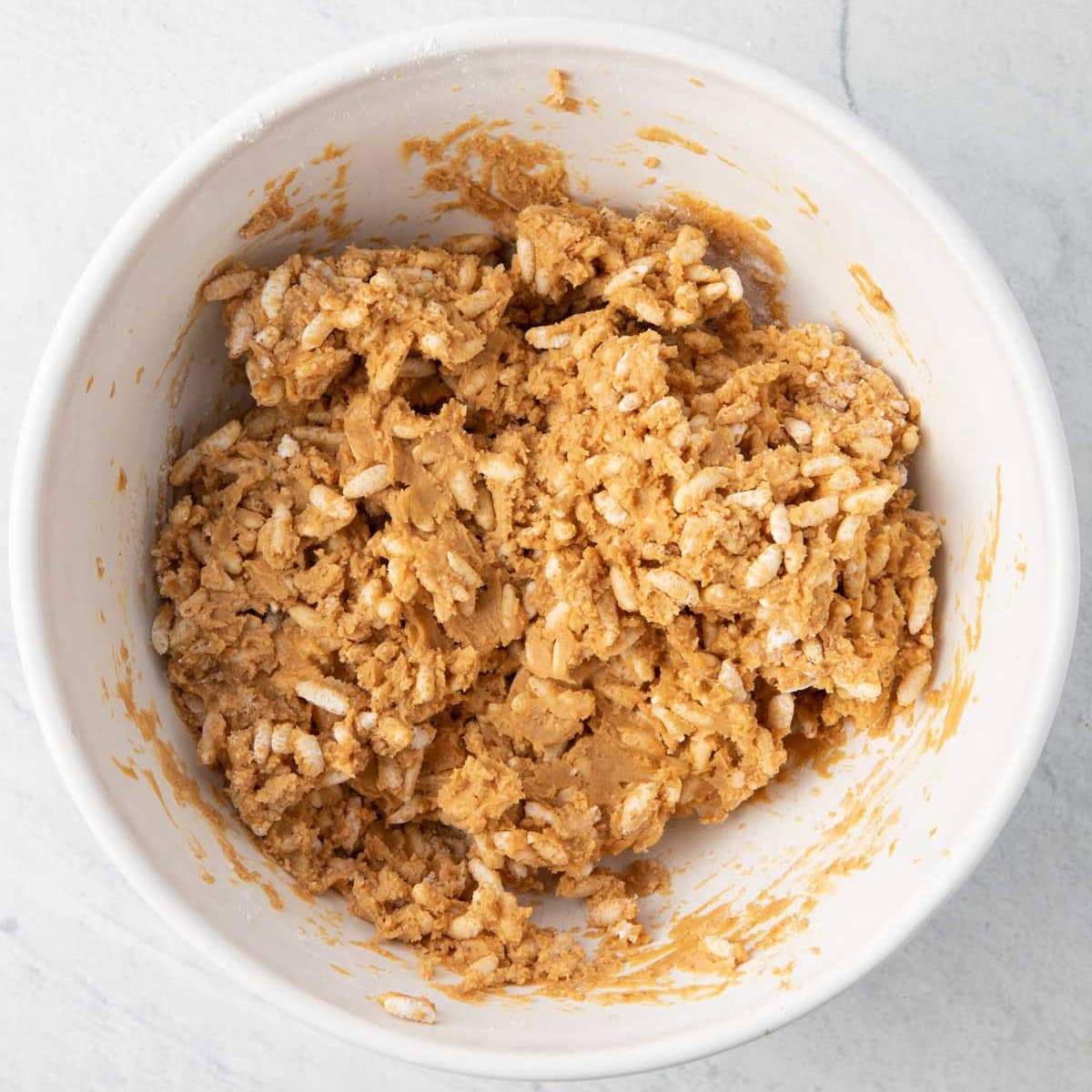 After combining with puffed rice and powdered sugar.