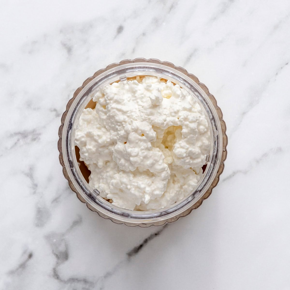 Cottage cheese in a small blender before blending.
