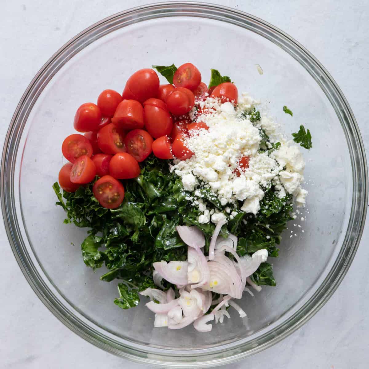 Tomatoes, goat cheese & shallots added.