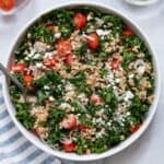 Mediterranean kale and farro salad recipe.