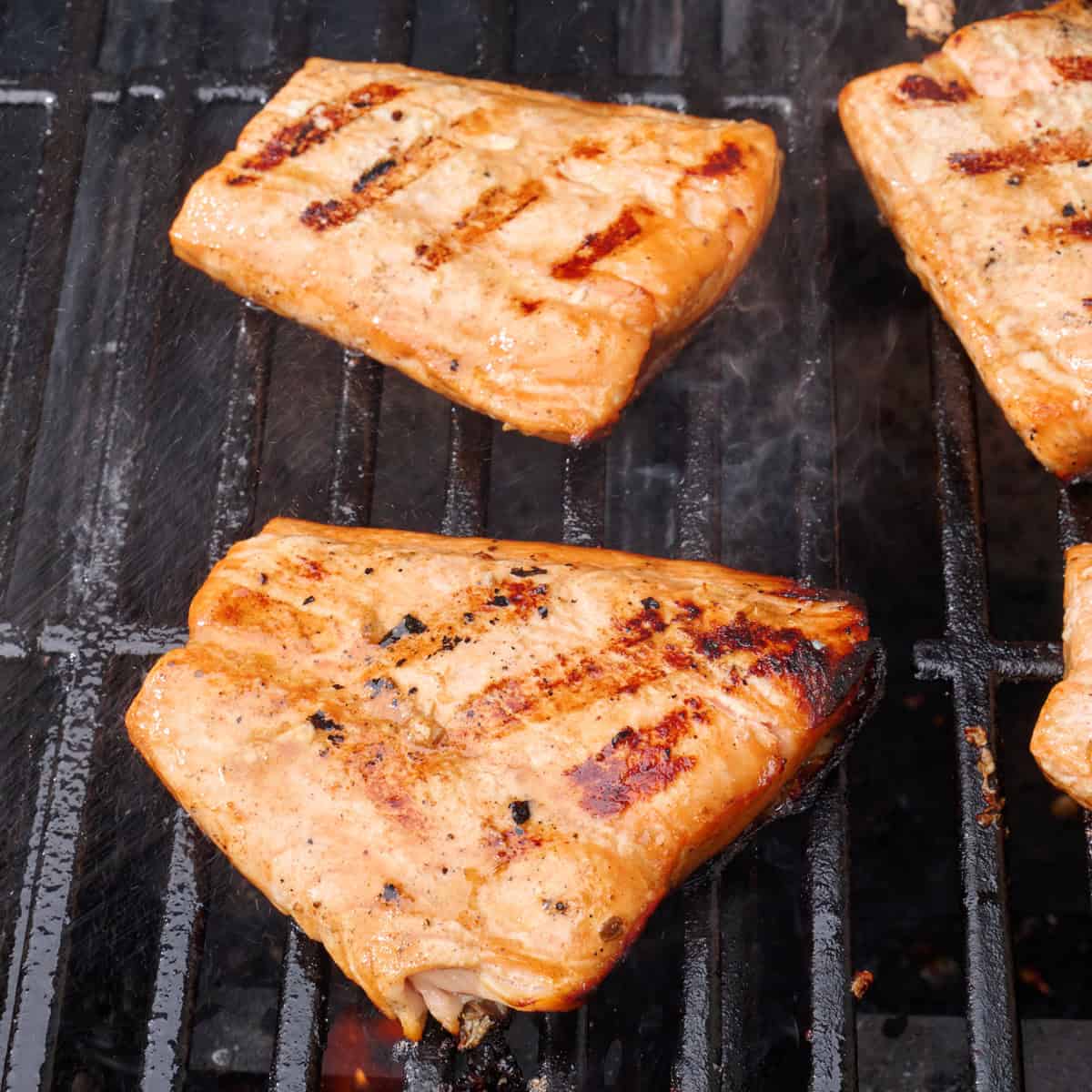 After flipping salmon on grill to show grill marks.