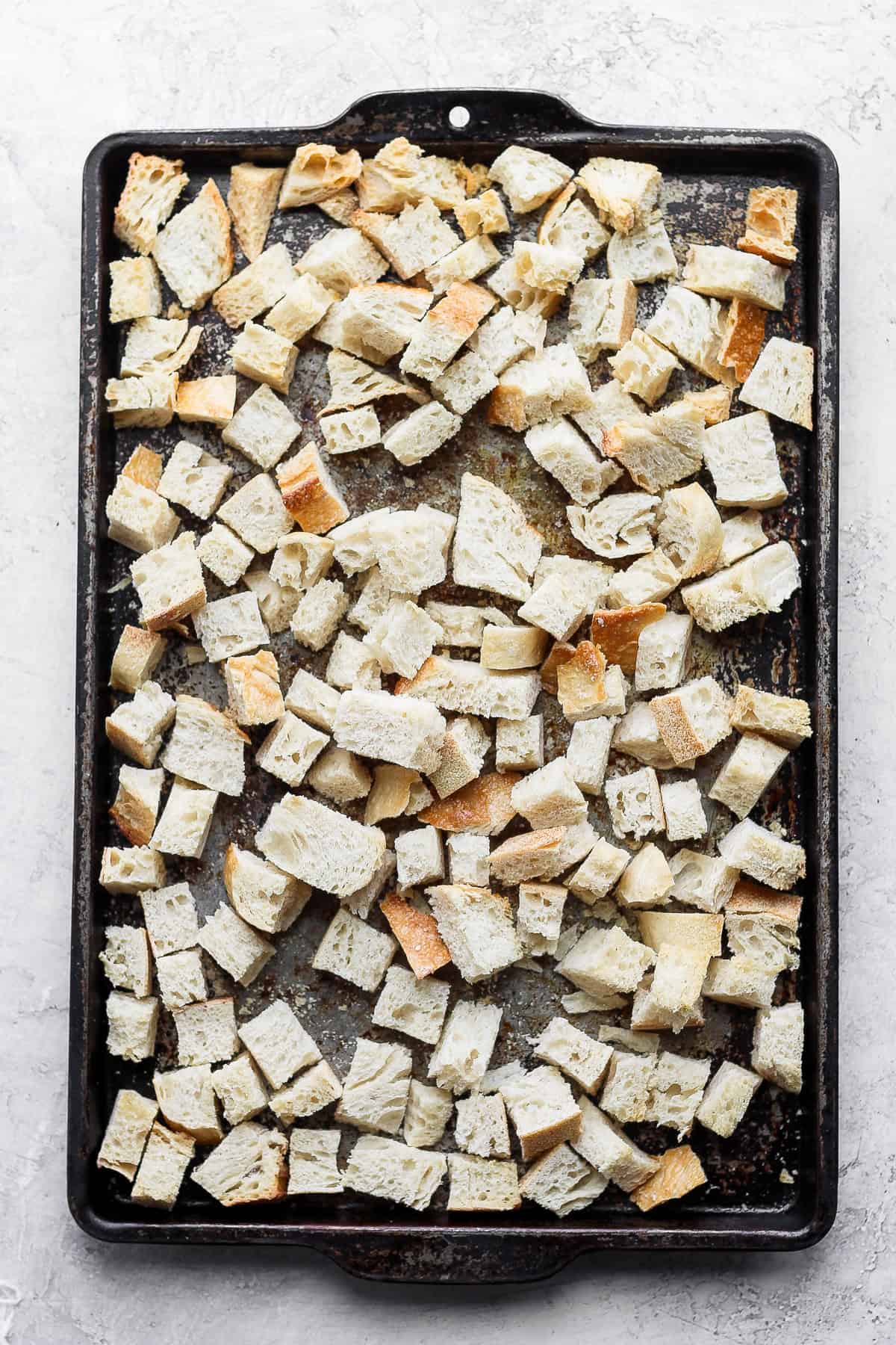 After toasting bread cubes.