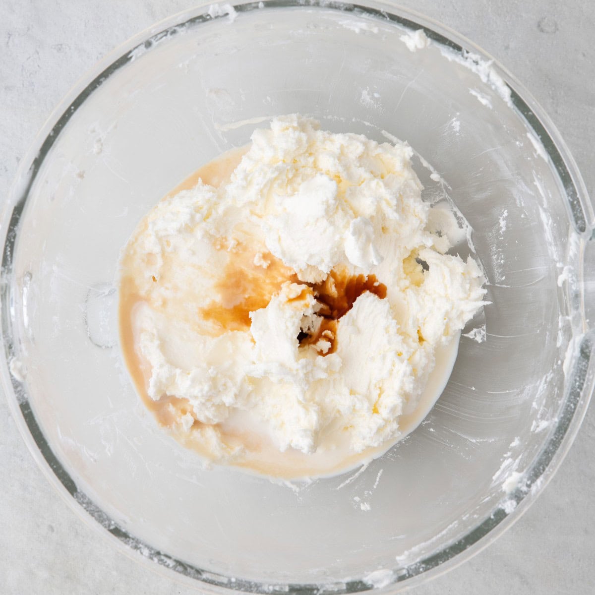 Sugar combined and milk, vanilla, salt added, not mixed.