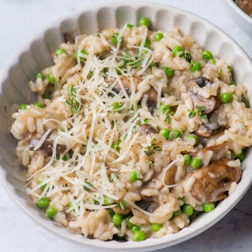 Mushroom and peas risotto recipe.