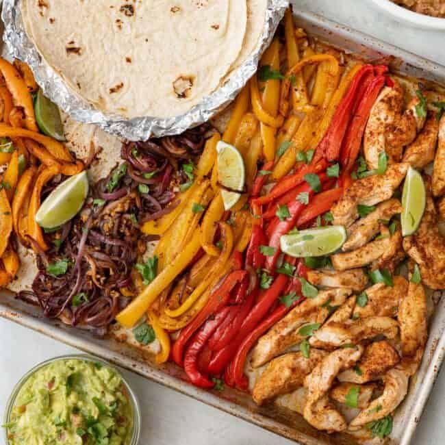 Sheet pan chicken fajita recipe.