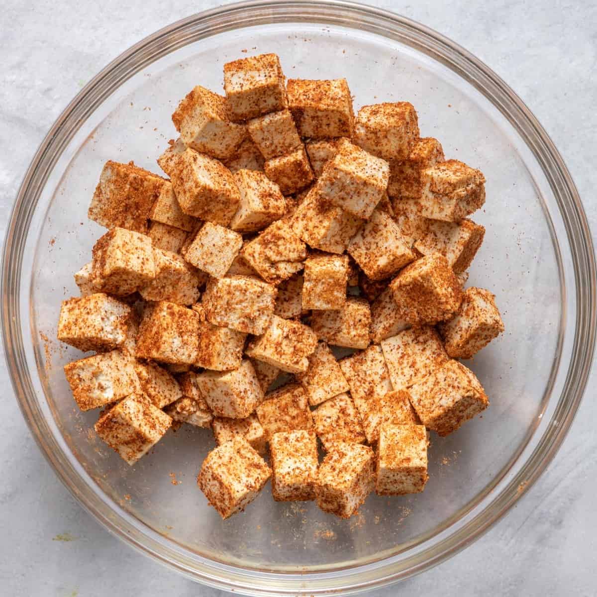 Tofu tossed in taco seasoning.