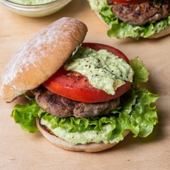 Avocado burger recipe.