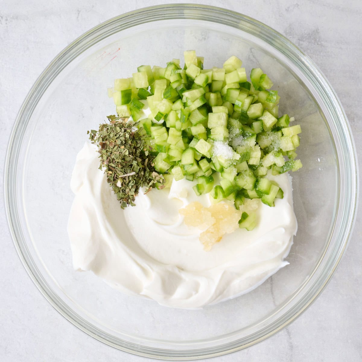 Sauce ingredients in a bowl before mixing.