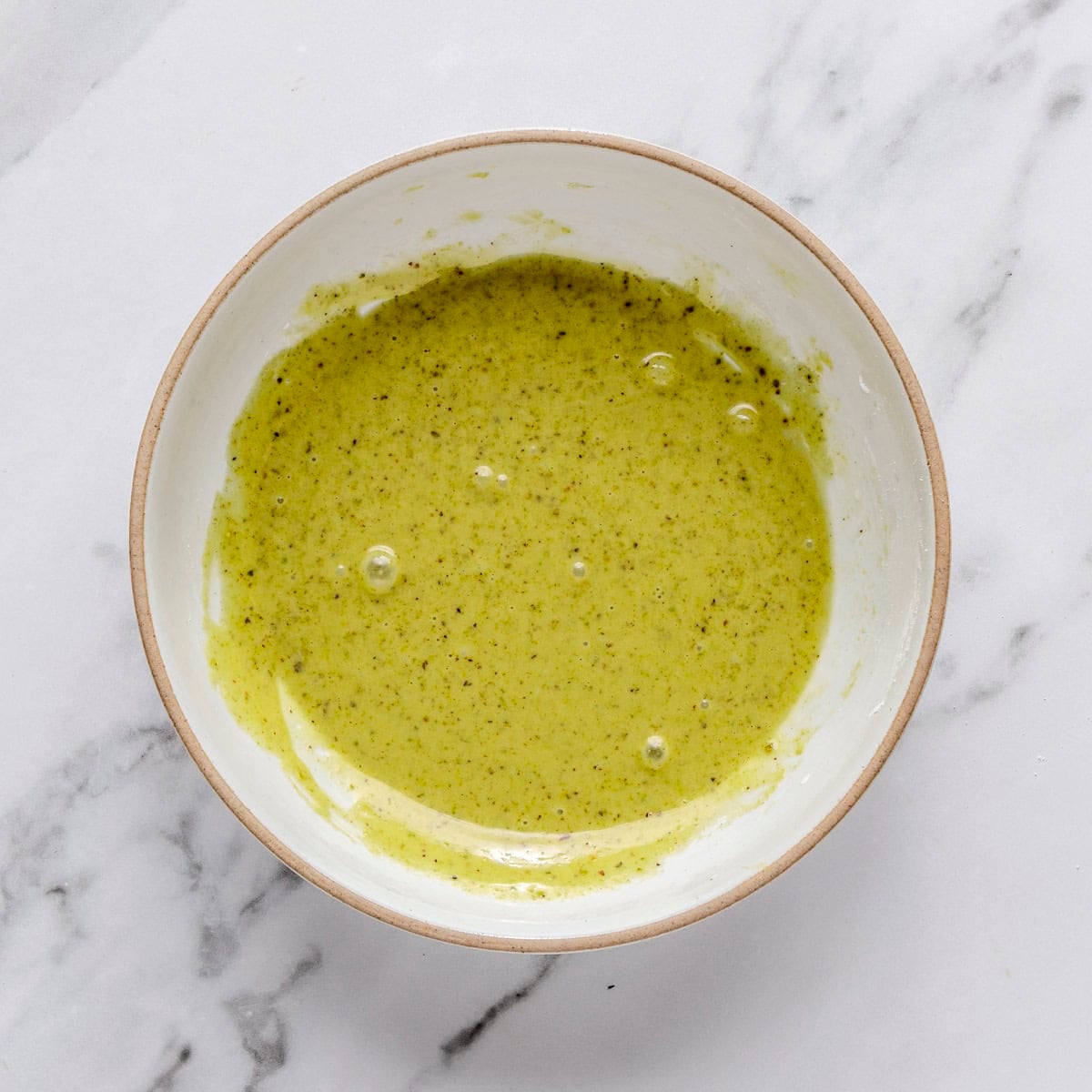 After whisking pistachio glaze.