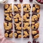 Cherry bars recipe cut into squares.