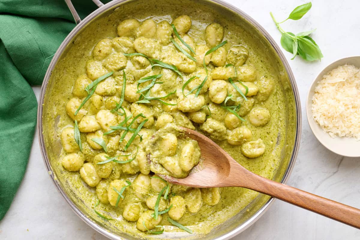 One pan pesto gnocchi recipe.