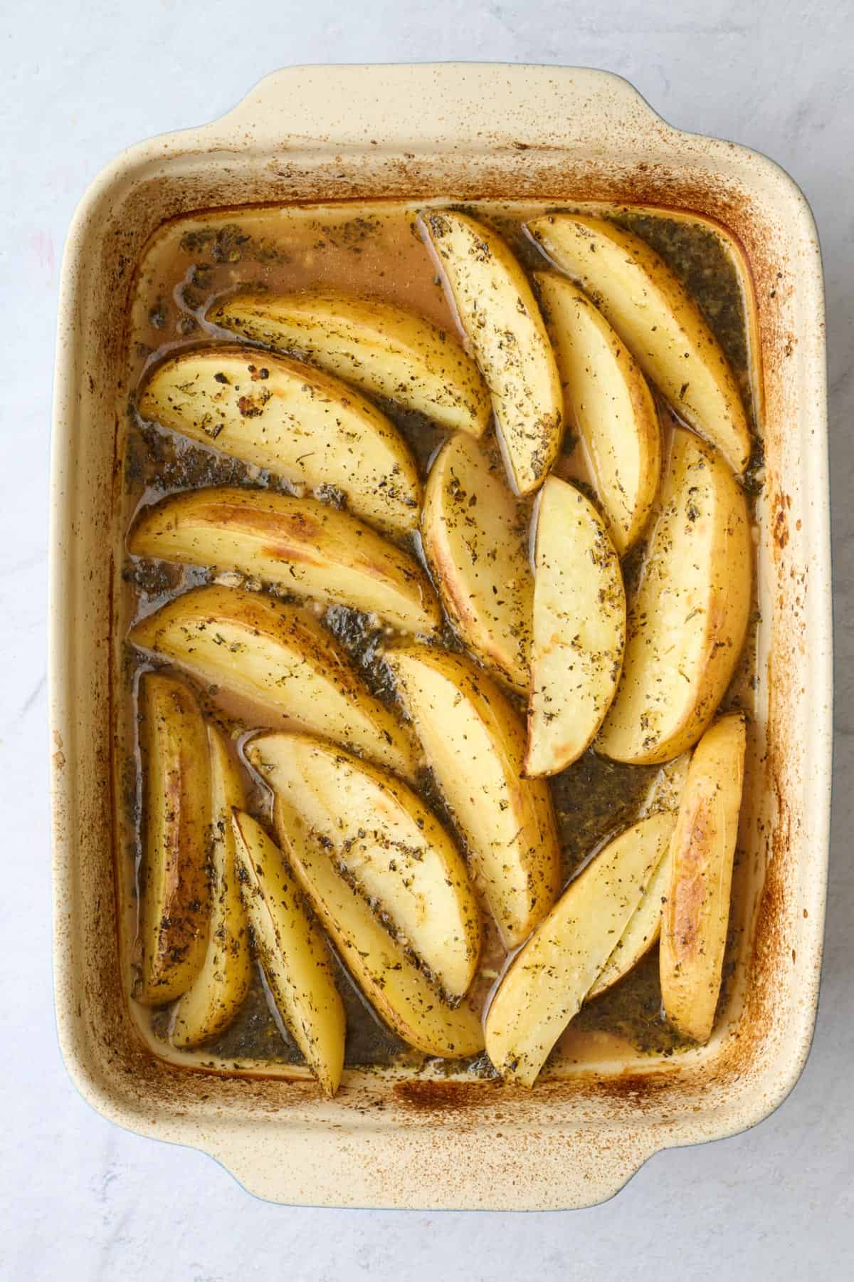 Potatoes after roasting with sauce.