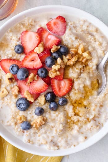 Steel cut oats recipe with toppings.