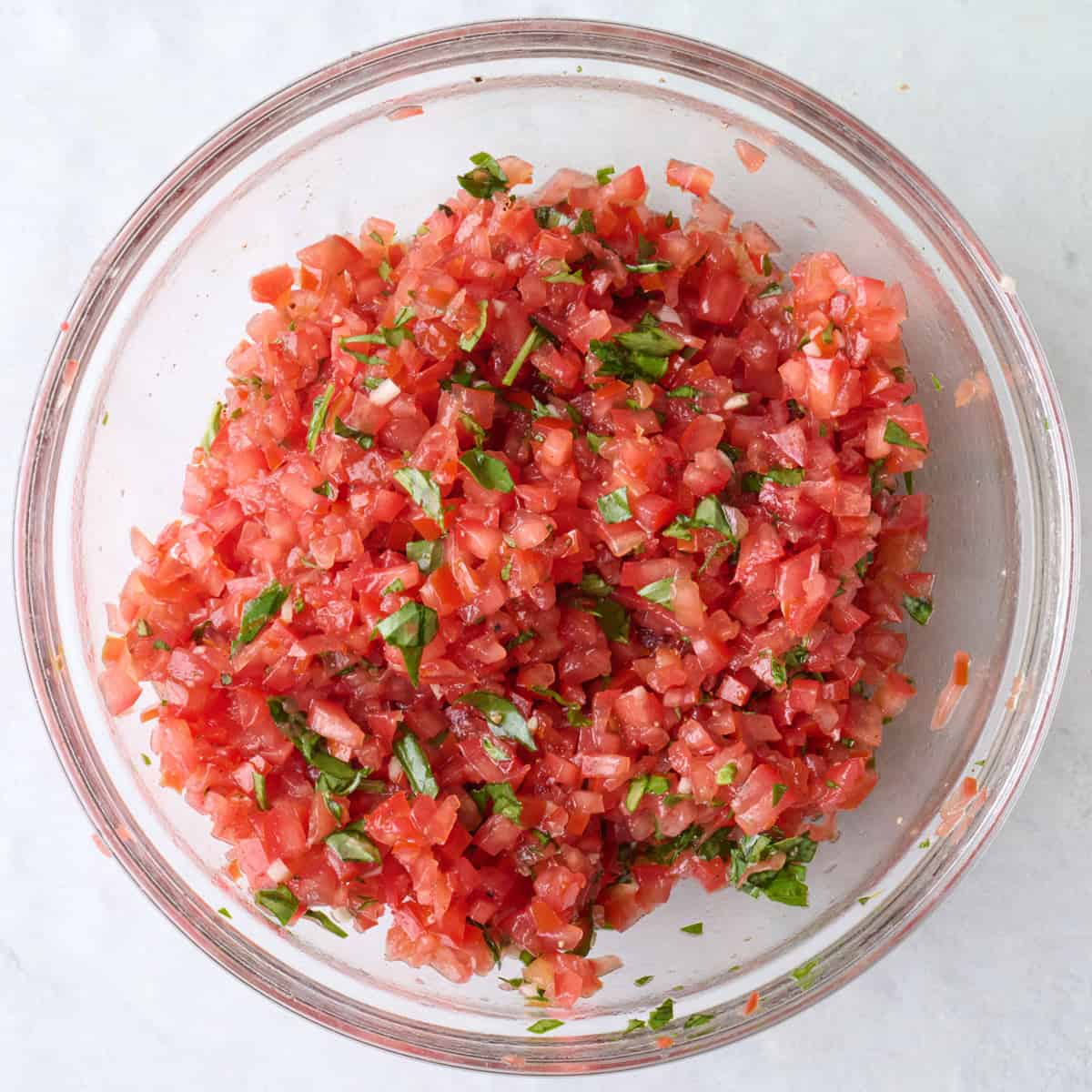 Fresh tomato mixture in a bowl.