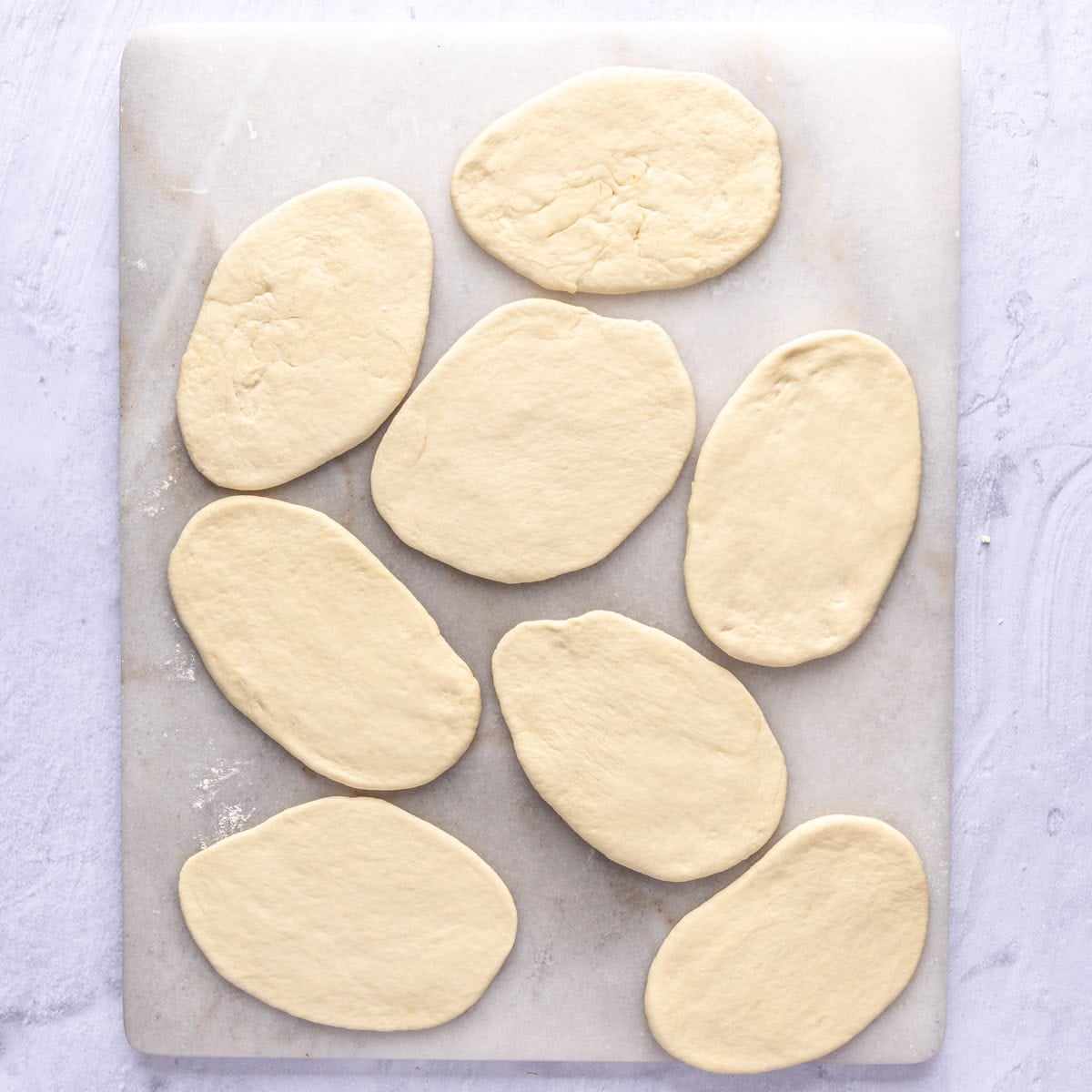 Dough shaped into ovals.