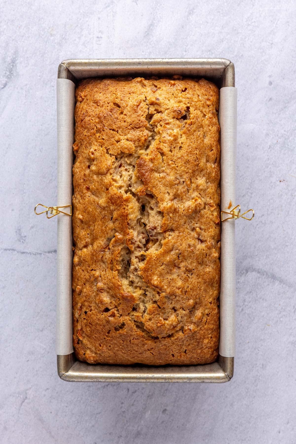 Apple bread recipe after baking in a loaf pan.