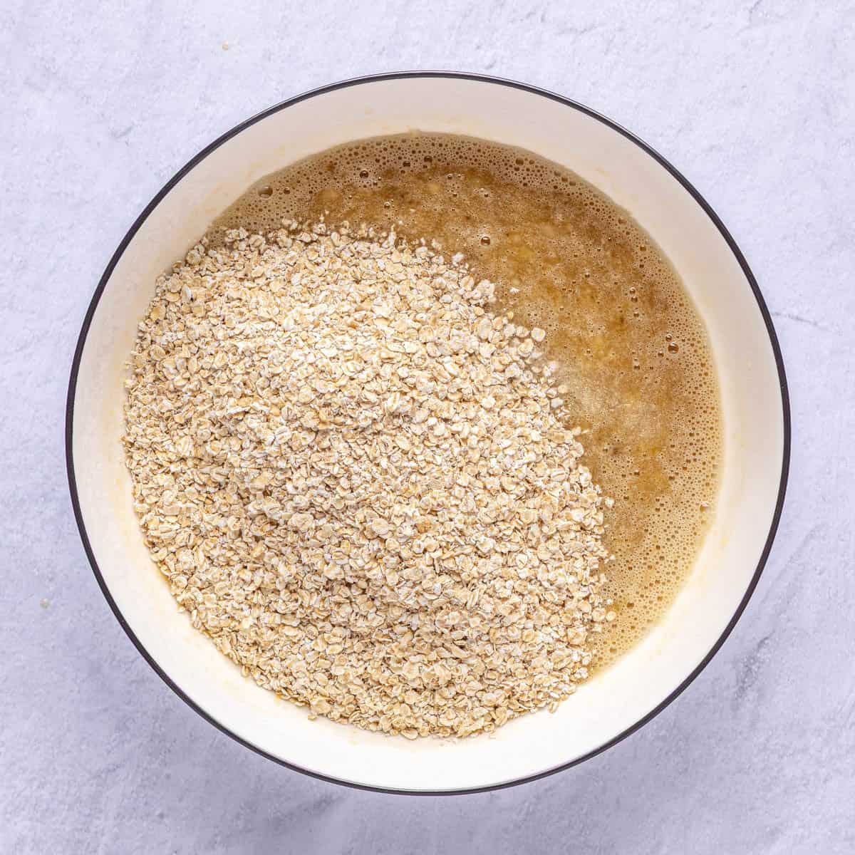 After whisking together with oats and salt added.