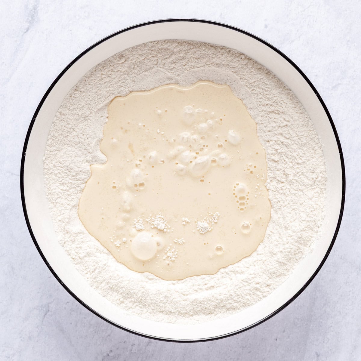 Batter ingredients in a bowl before mixing.