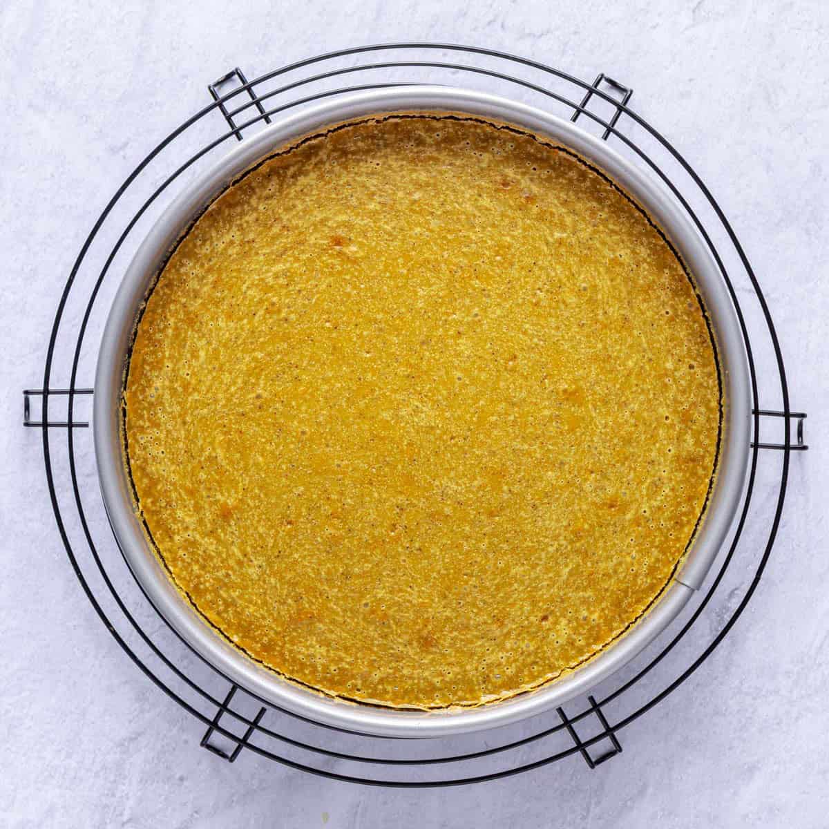 Cheese after baking and removed from water bath.