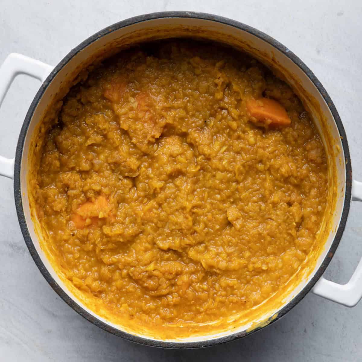 After blending recipe in pot.