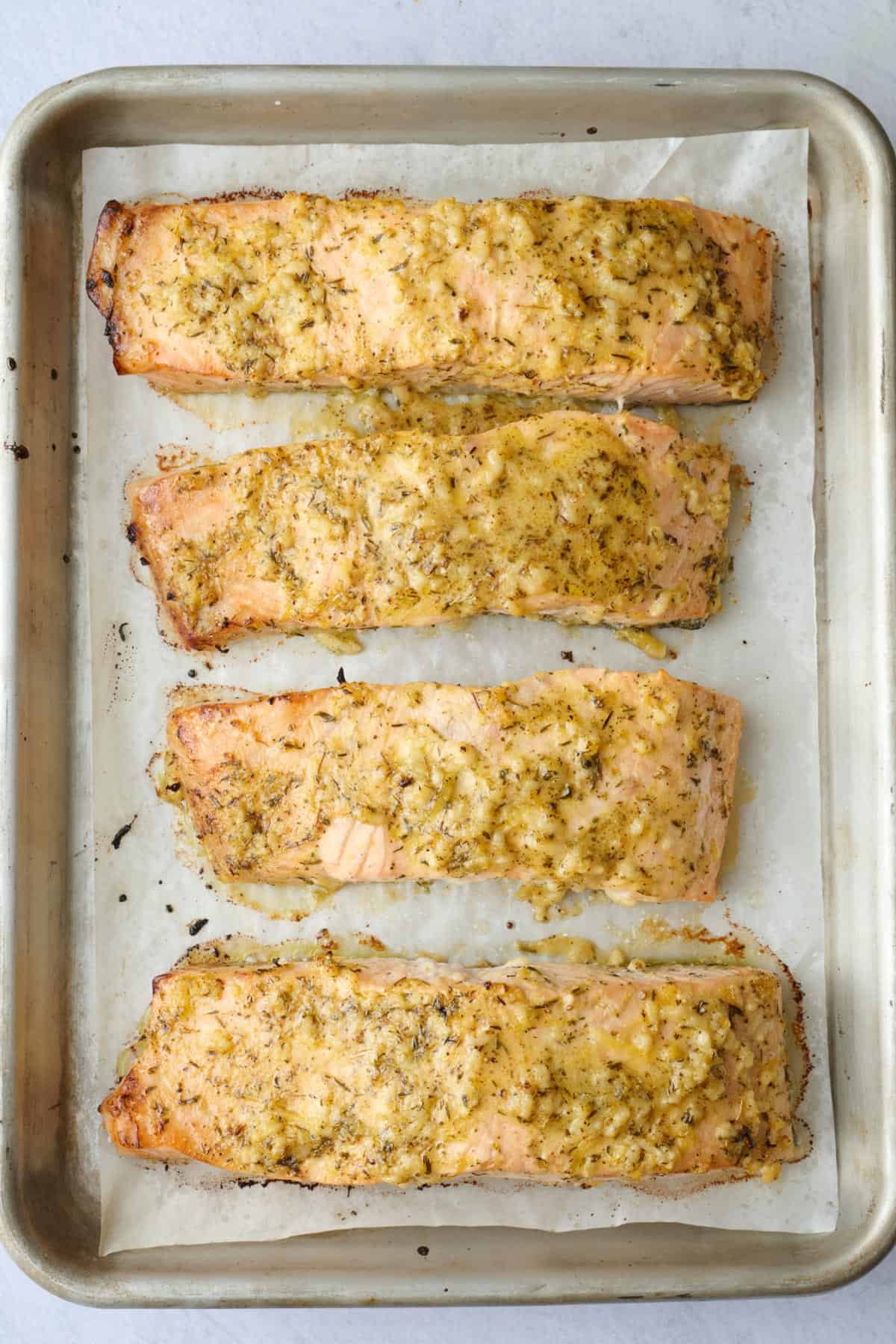 Salmon after baking on sheet pan.