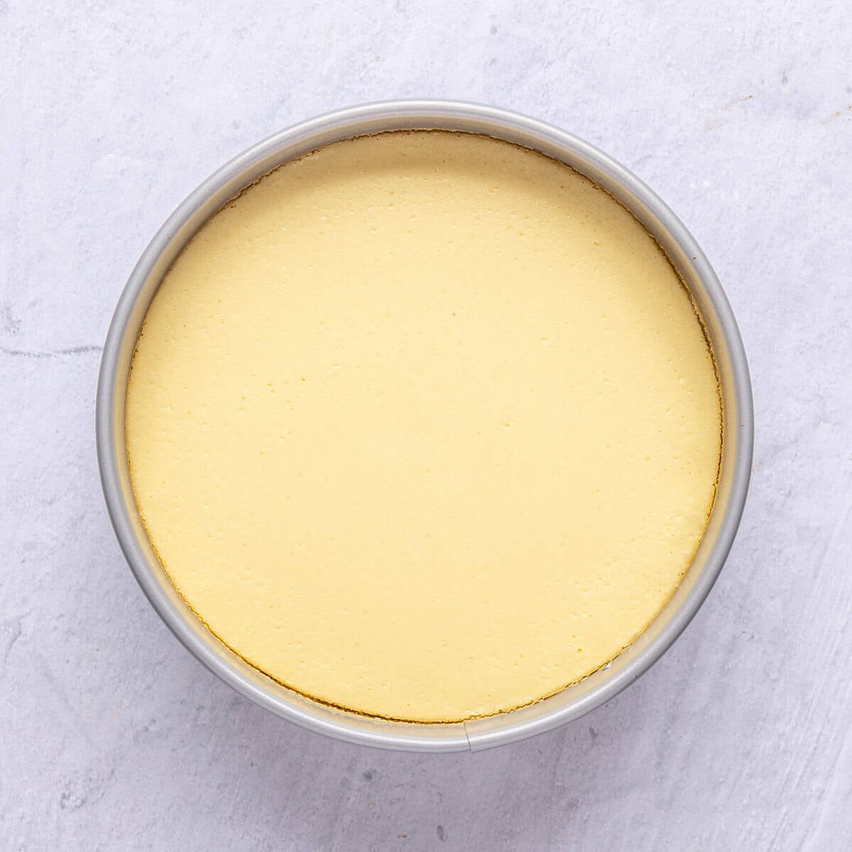 Cottage cheese cheesecake recipe after baking before removing from springform pan.