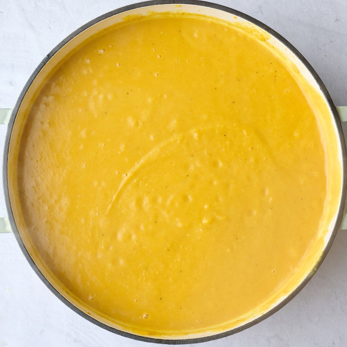 Butternut squash soup recipe after blending into a smooth consistency.