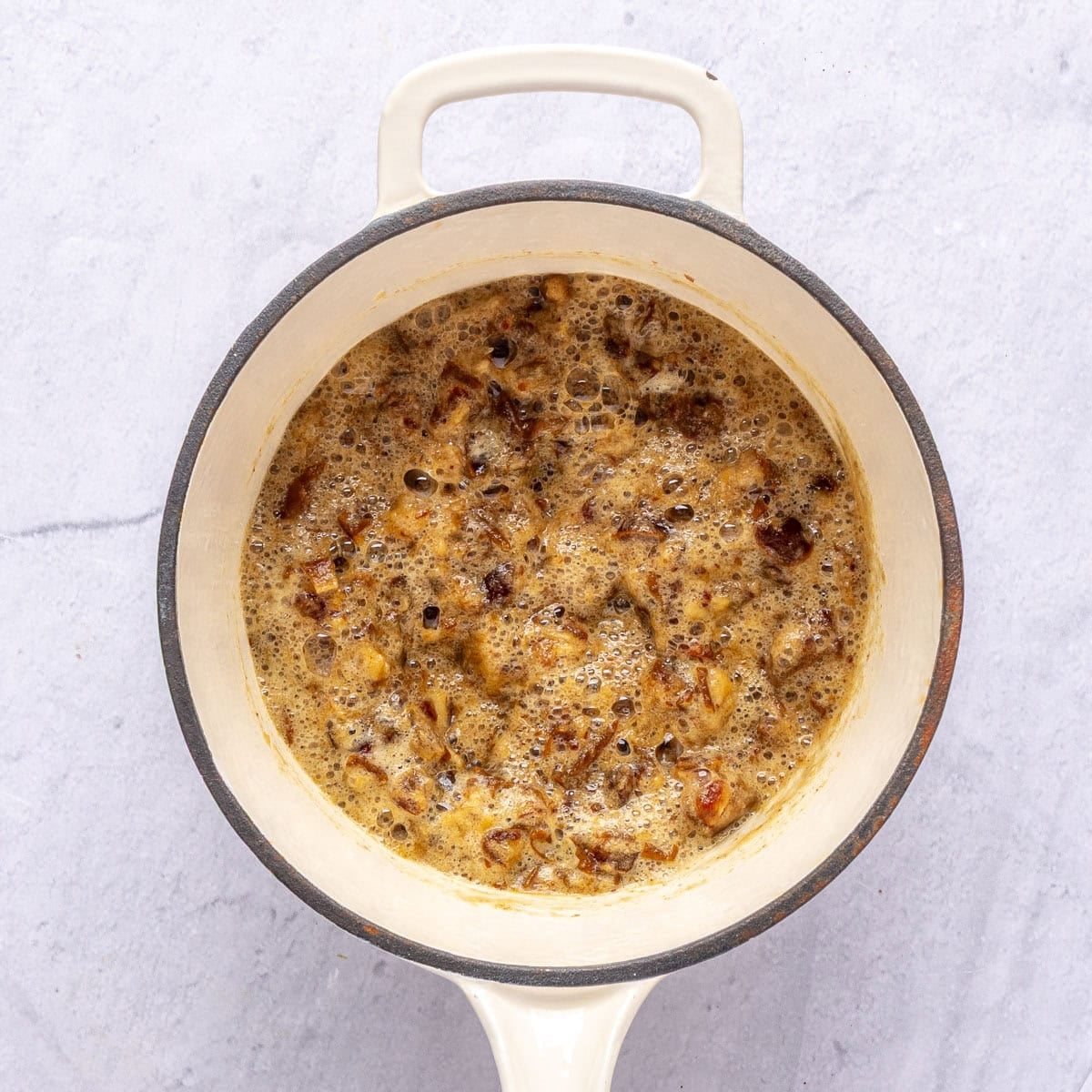 Cooked dates and baking soda after mixing together and bubbly.