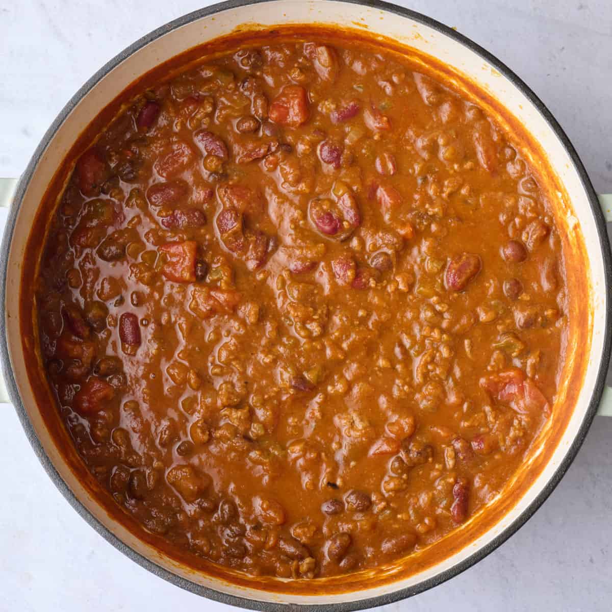 Pumpkin chili in a pot after cooking.