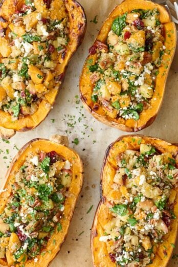 Vegetarian stuffed butternut squash recipe.