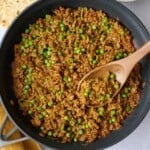 Keema curry recipe with ground beef and peas.
