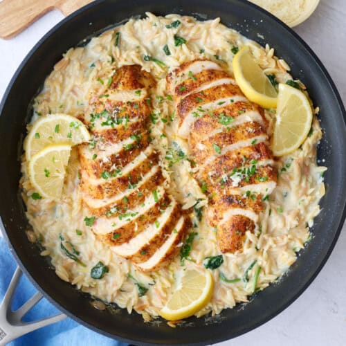 Easy lemon chicken orzo recipe.