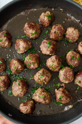 Meatball recipe in a pan.