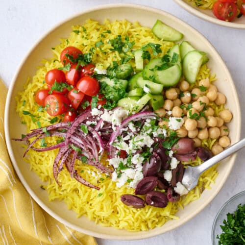 Mediterranean rice bowl recipe.