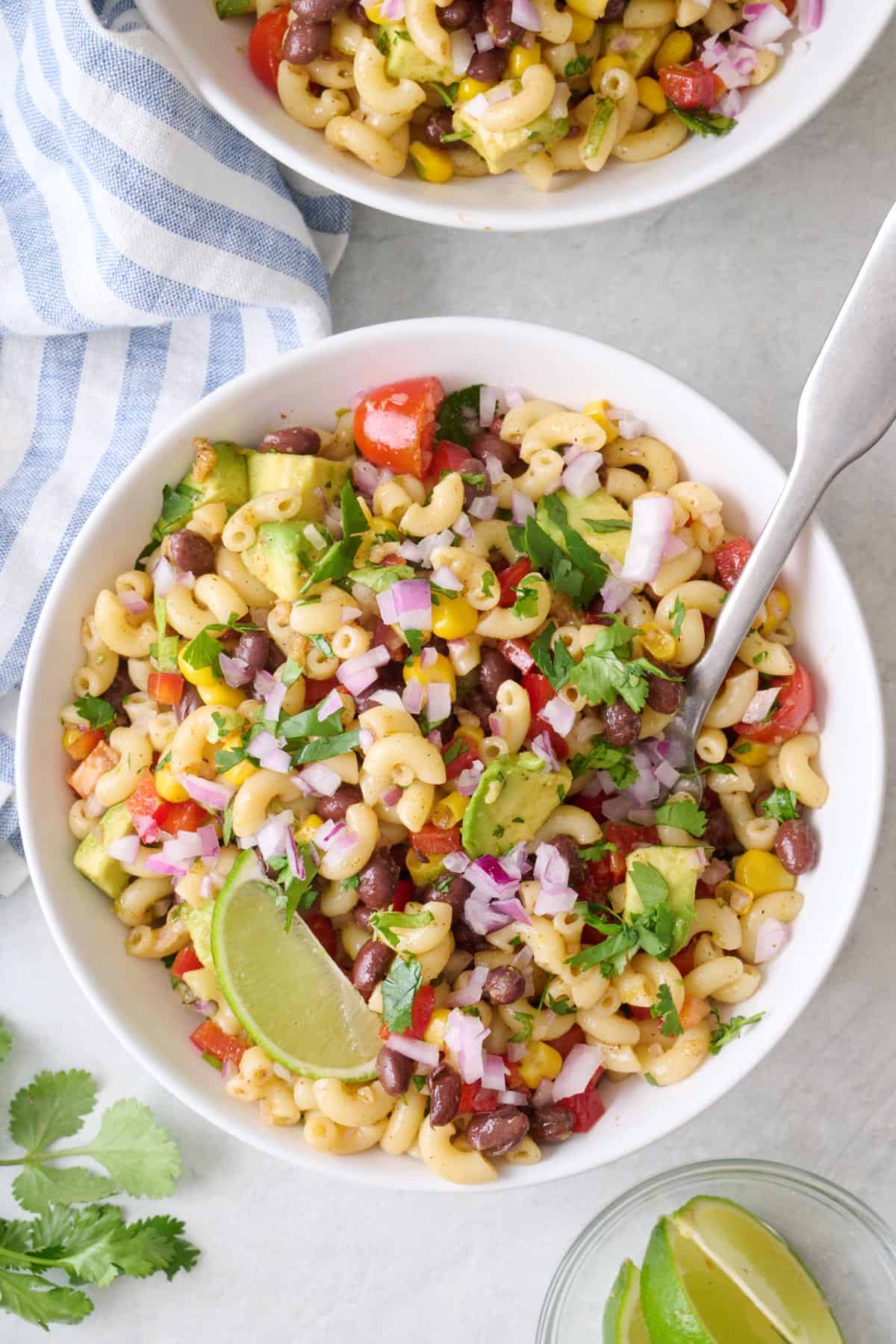 Pasta salad with beans recipe in a bowl.