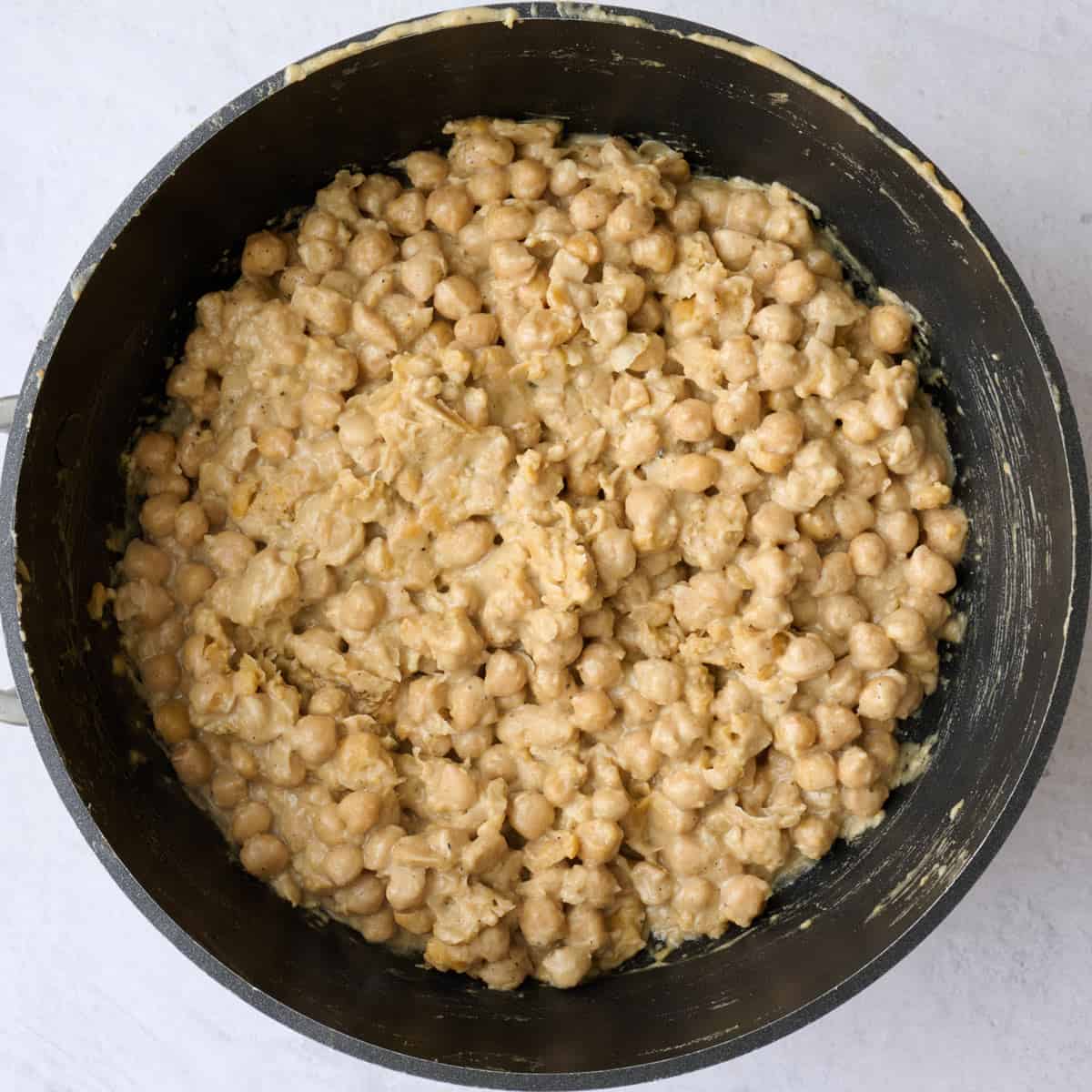 After mashing together chickpeas and tahini.