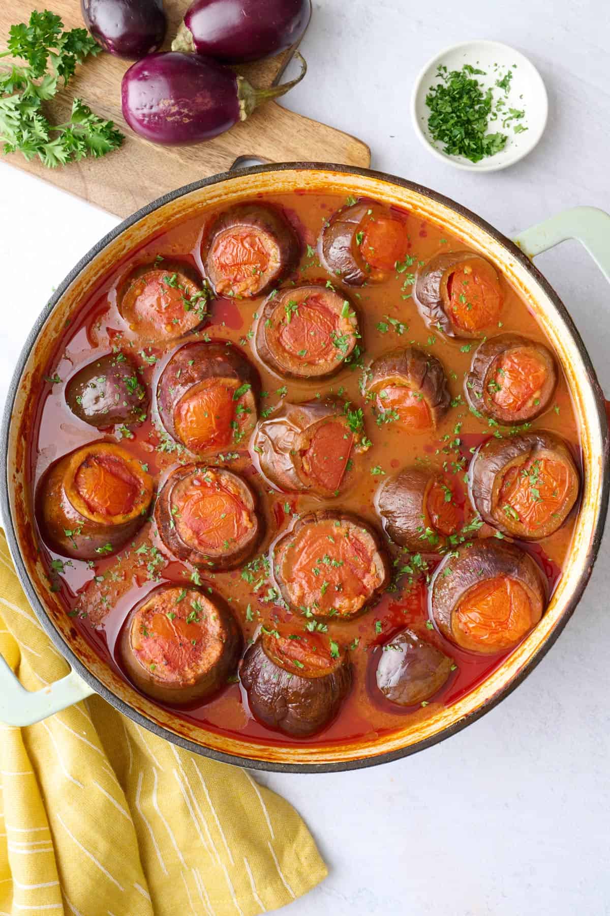 Lebanese stuffed eggplant recipe in a rich tomato broth.
