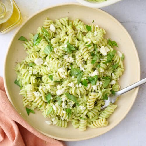 Easy pasta with green sauce recipe.